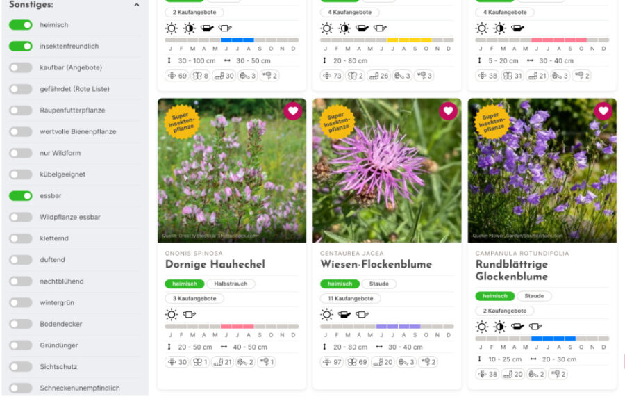 Filter nach essbar, insektenfreundlich und heimisch